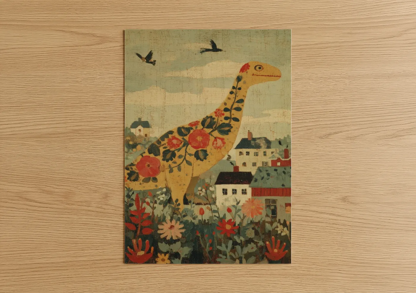 Whimsical Garden Dinosaur Folk Wall Art