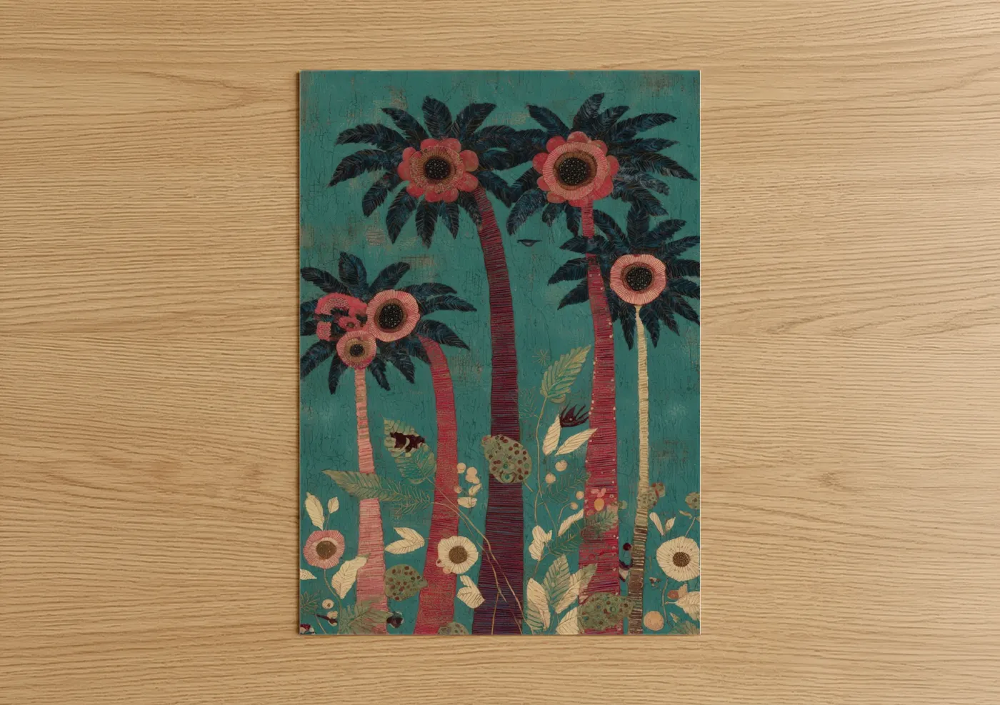 Coral Palm Trees Botanical Illustration Wall Art
