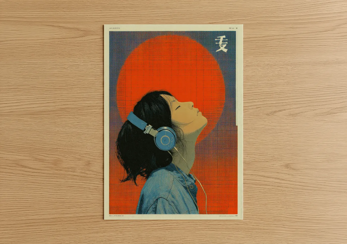 Japanese Y2K Girl Headphones Sunset Wall Art