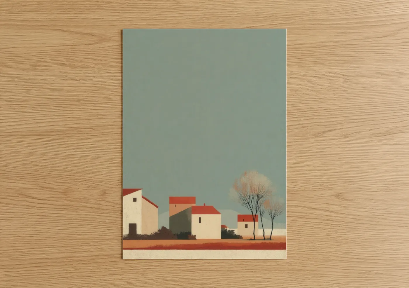 Minimalist Rural Village Countryside Wall Art