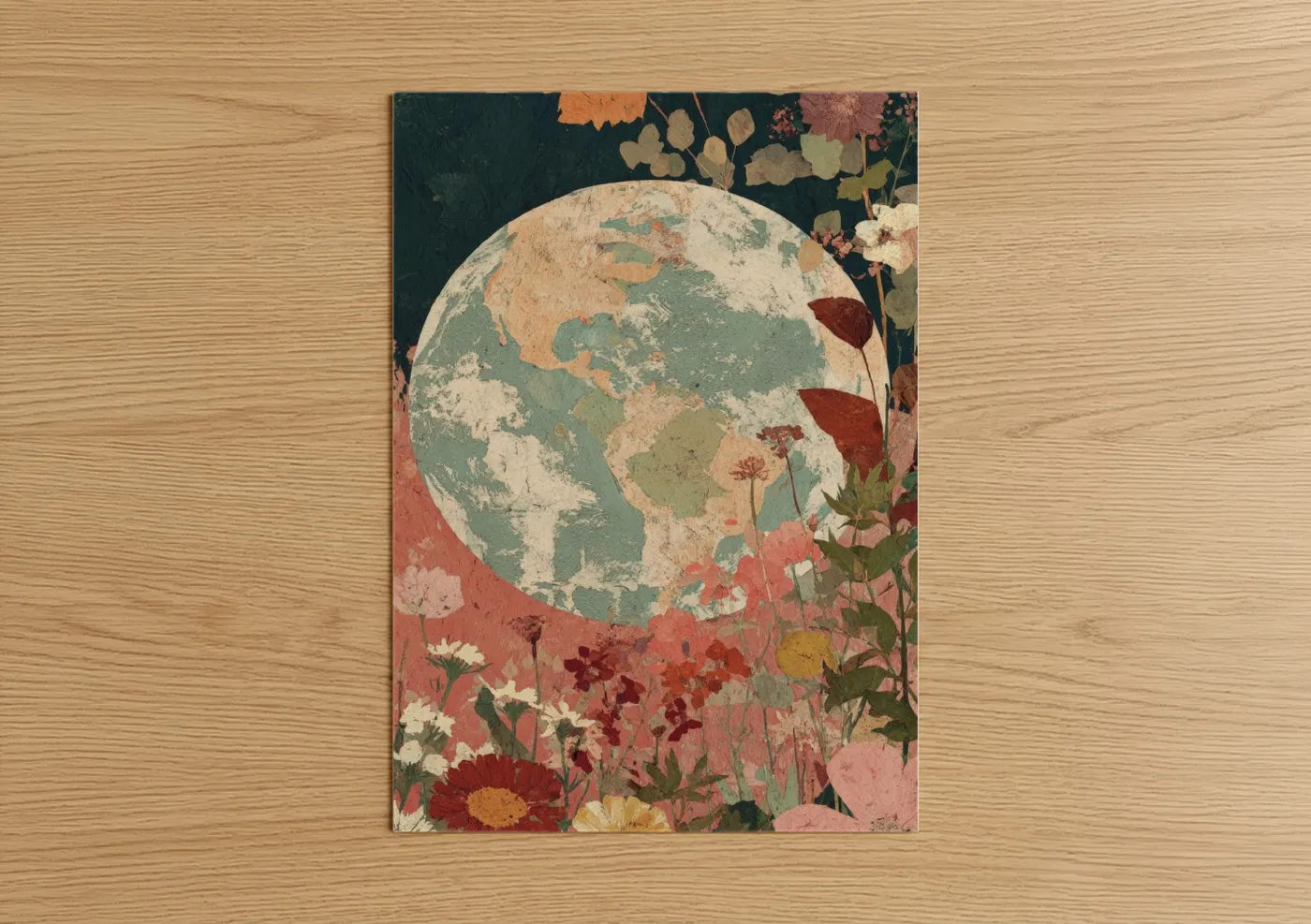 Earth Day Floral Planet Illustration Wall Art