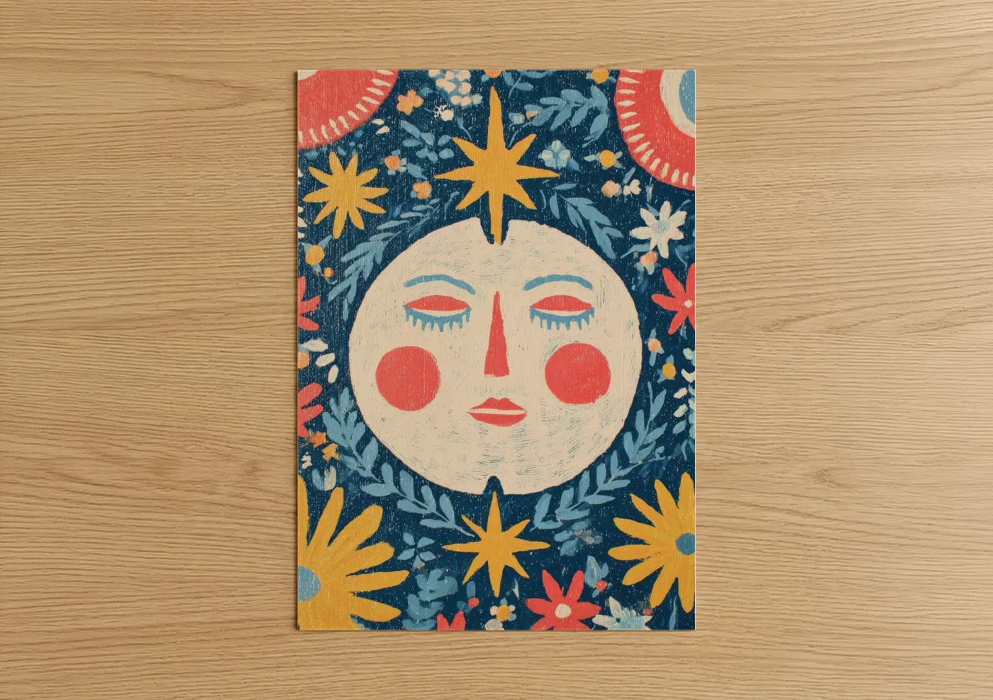 Celestial Moon Face with Stars Wall Art