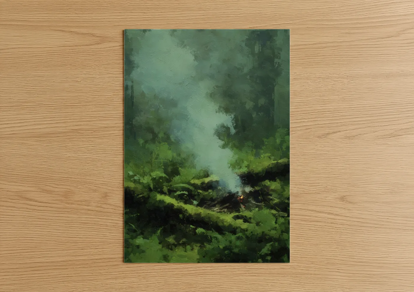 Misty Forest Campsite Outdoor Painting Wall Art
