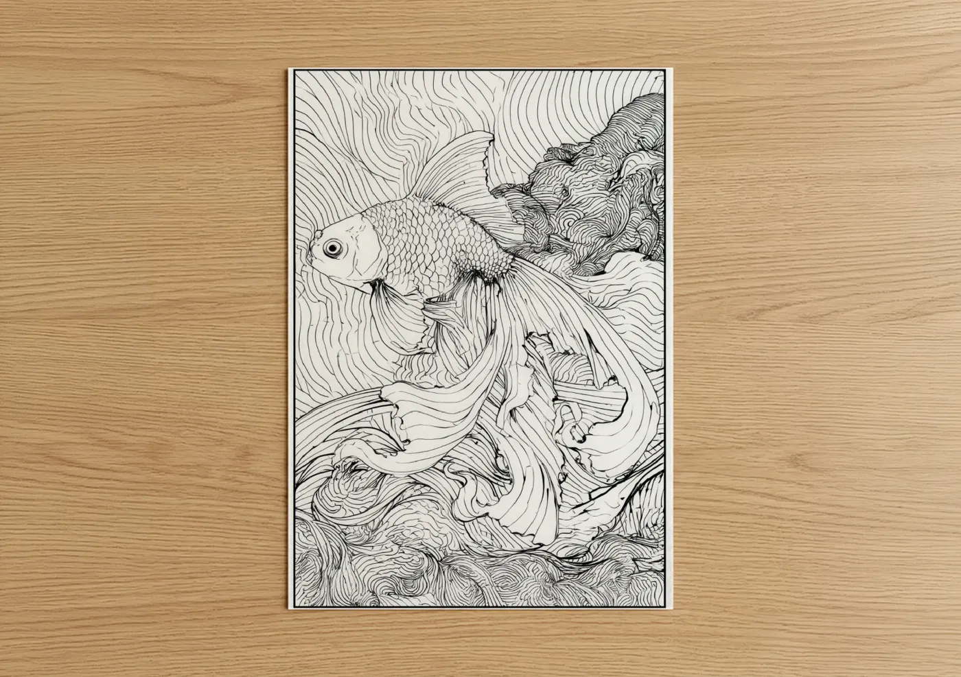 Flowing Zebrafish Line Art Illustration Wall Art