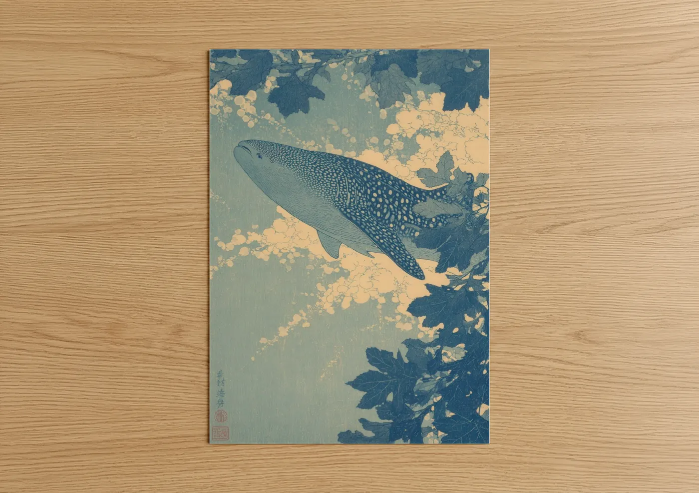 Spotted Whale Shark Japanese Woodblock Wall Art