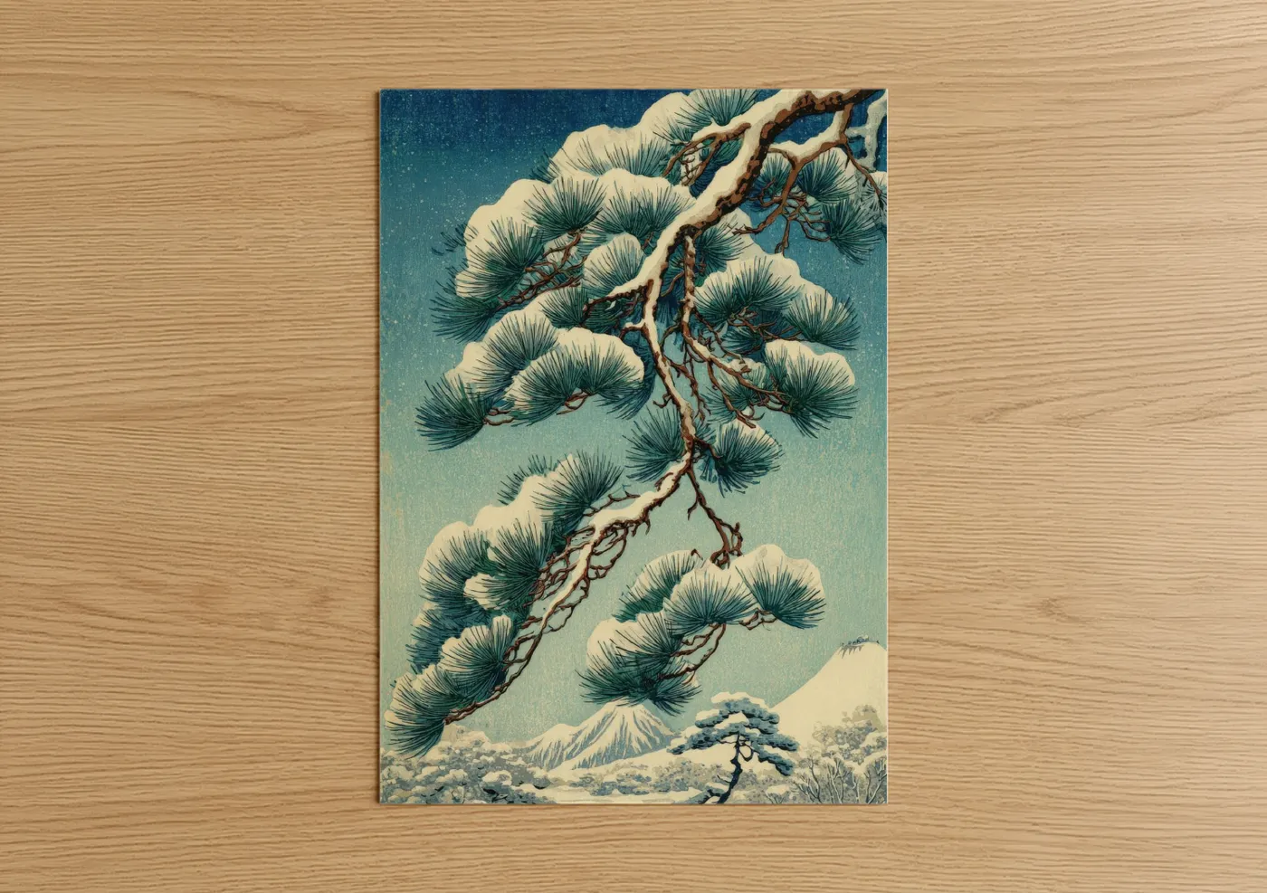 Snowy Pine Branch Winter Landscape Wall Art
