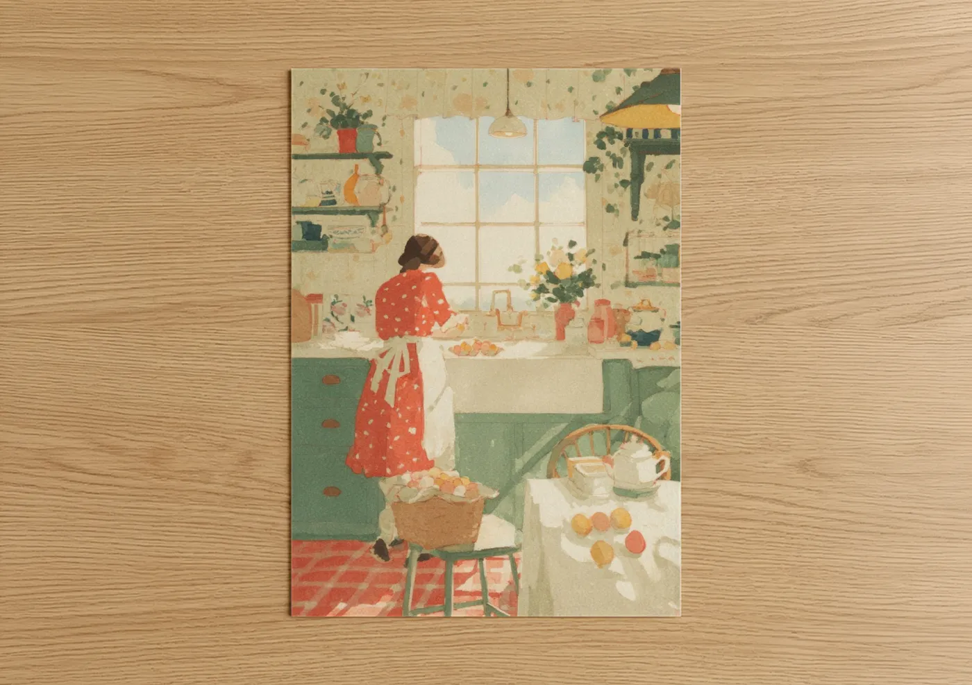 Woman in Red Kitchen Easter Illustration Wall Art