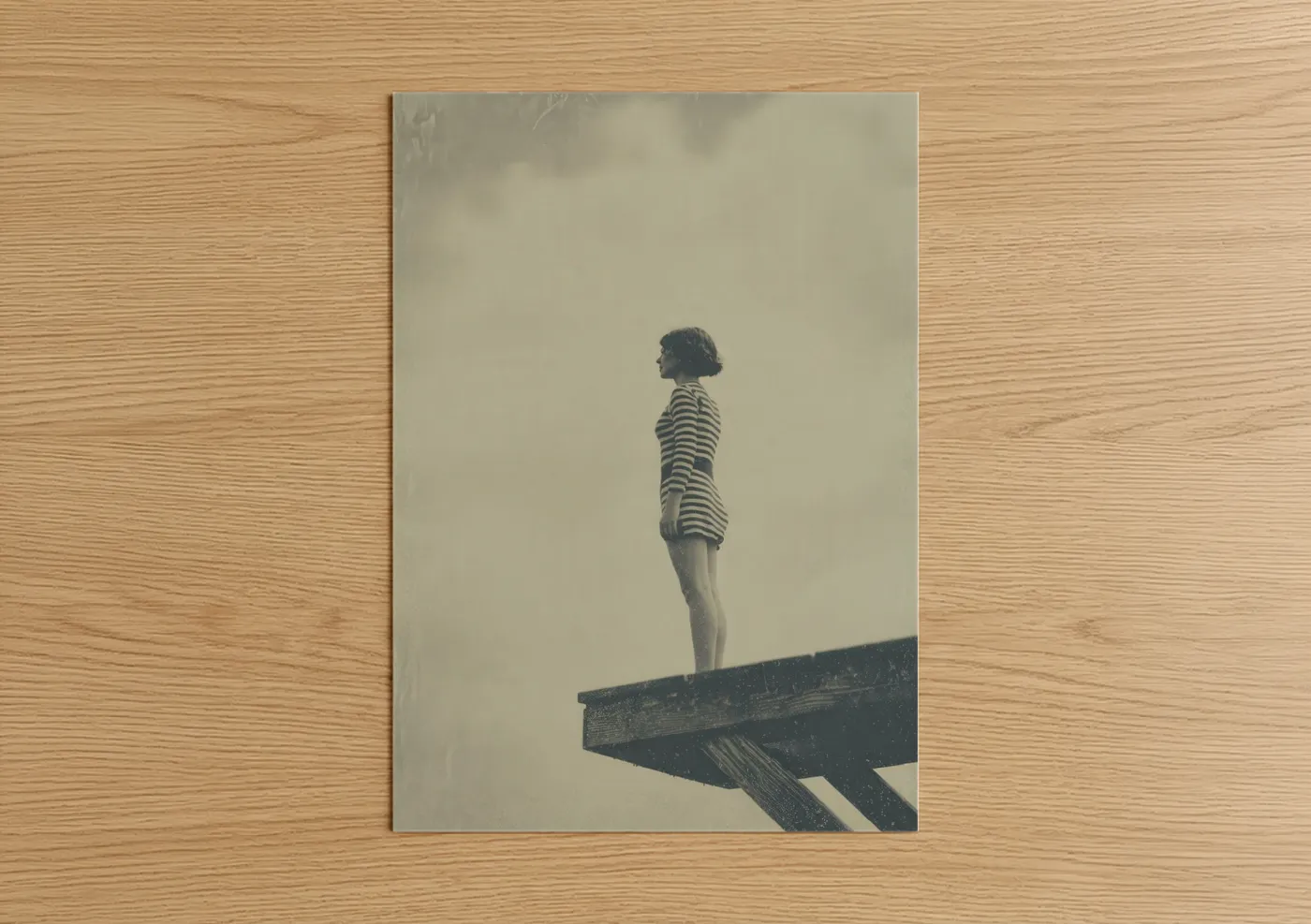 Woman Diver on Cliff Vintage Photography Wall Art