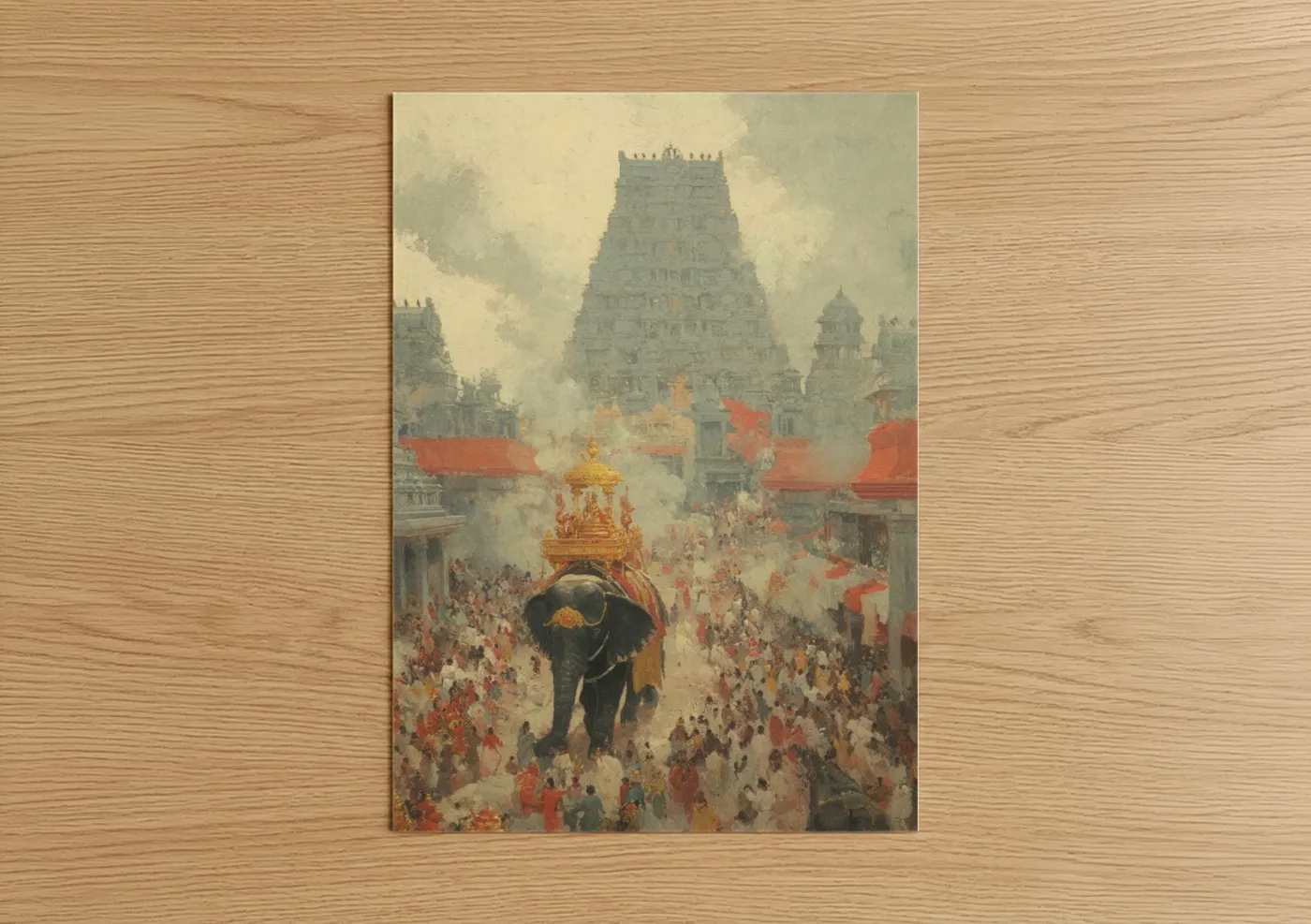 Hindu Temple Procession Elephant Painting Wall Art