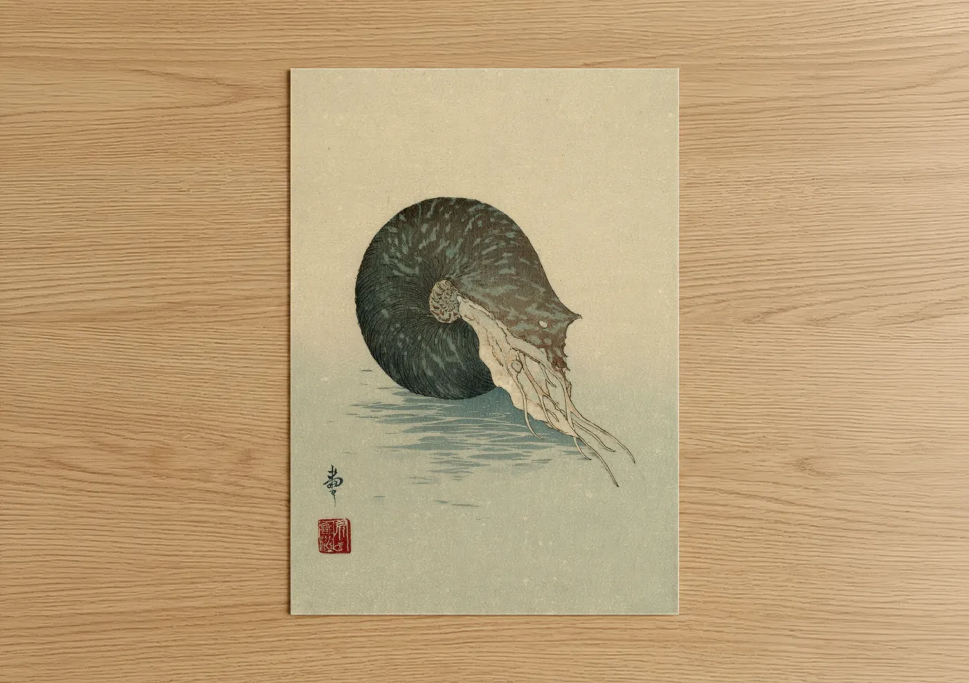 Drifting Nautilus Japanese Woodblock Wall Art
