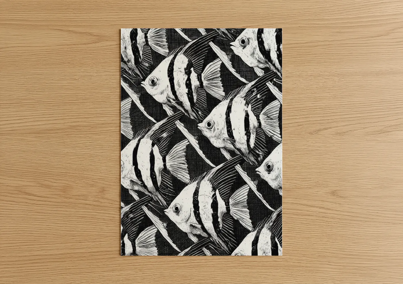 Striped Angel Fish Black White Pattern Wall Art