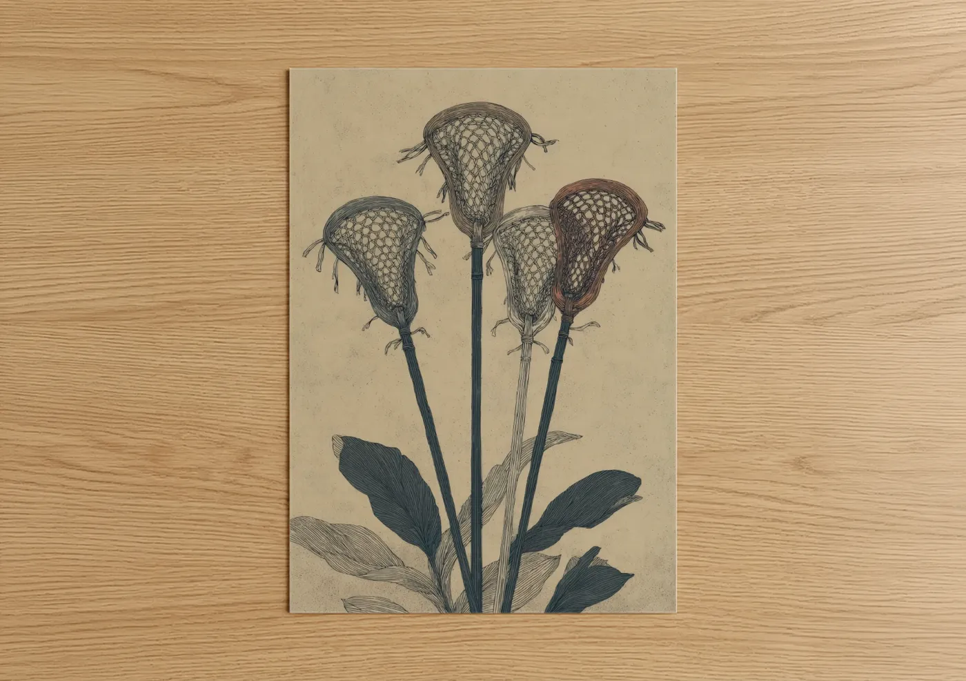 Vintage Lacrosse Sticks Botanical Illustration Wall Art