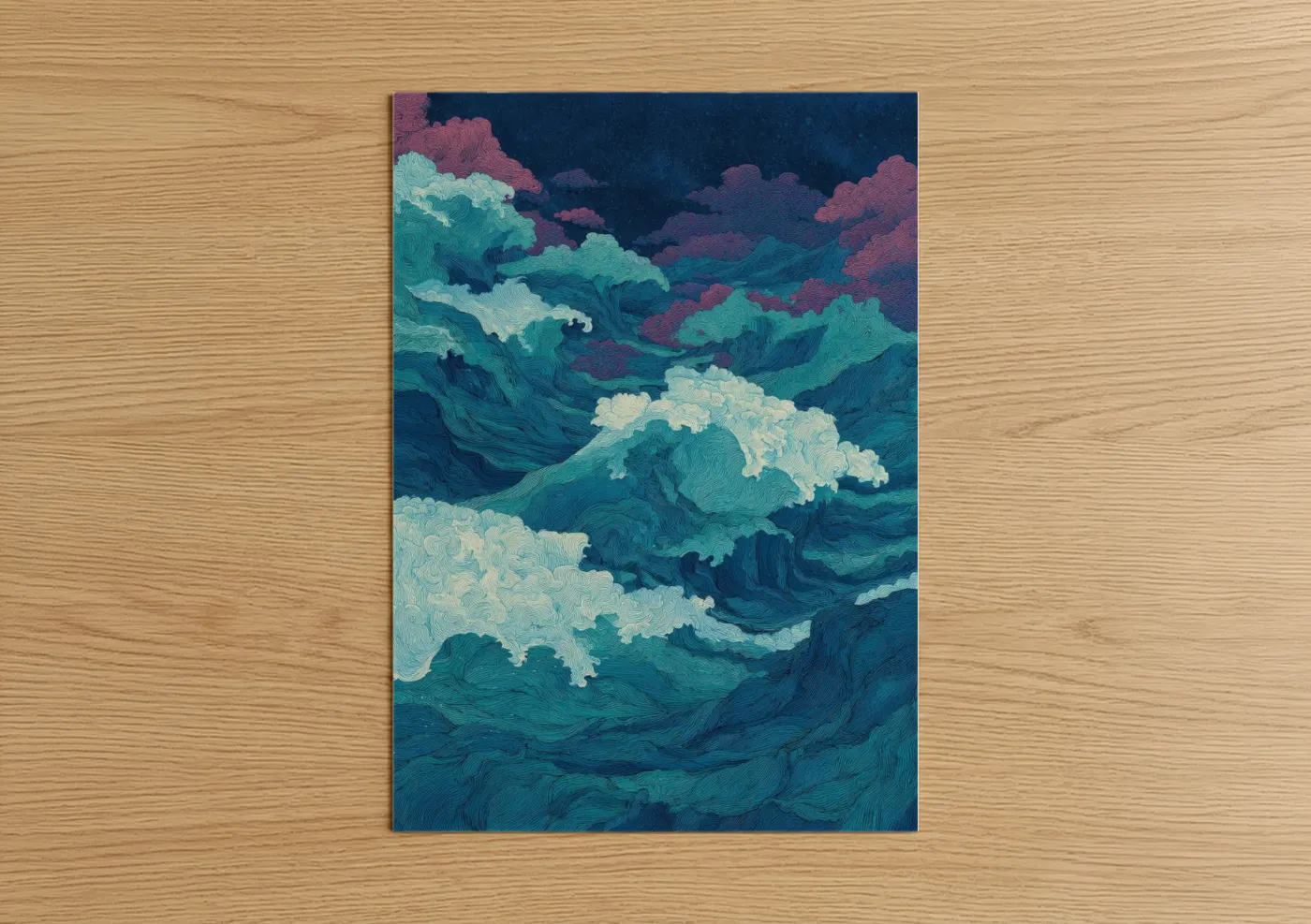 Midnight Ocean Waves Seascape Wall Art