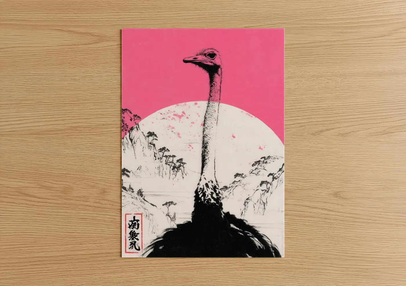Pink Ostrich Safari Art Contemporary Wall Art