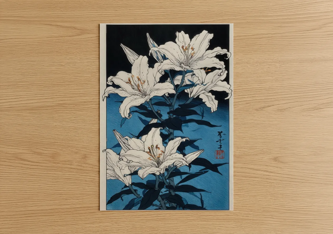 Midnight Amarillys Japanese Woodblock Wall Art