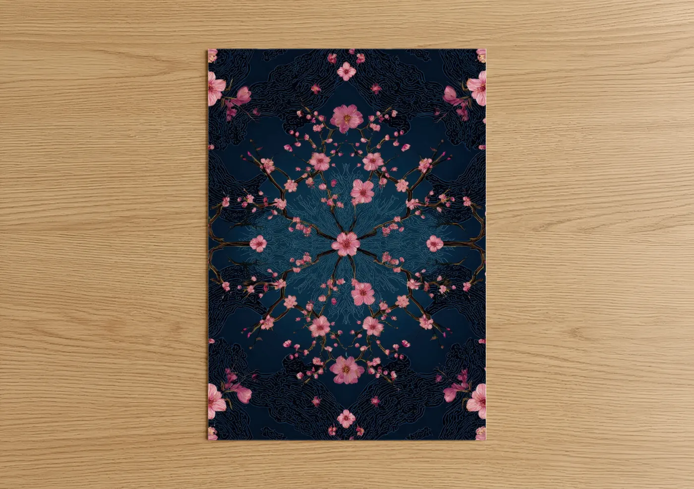 Pink Flower Psychedelic Midnight Wall Art