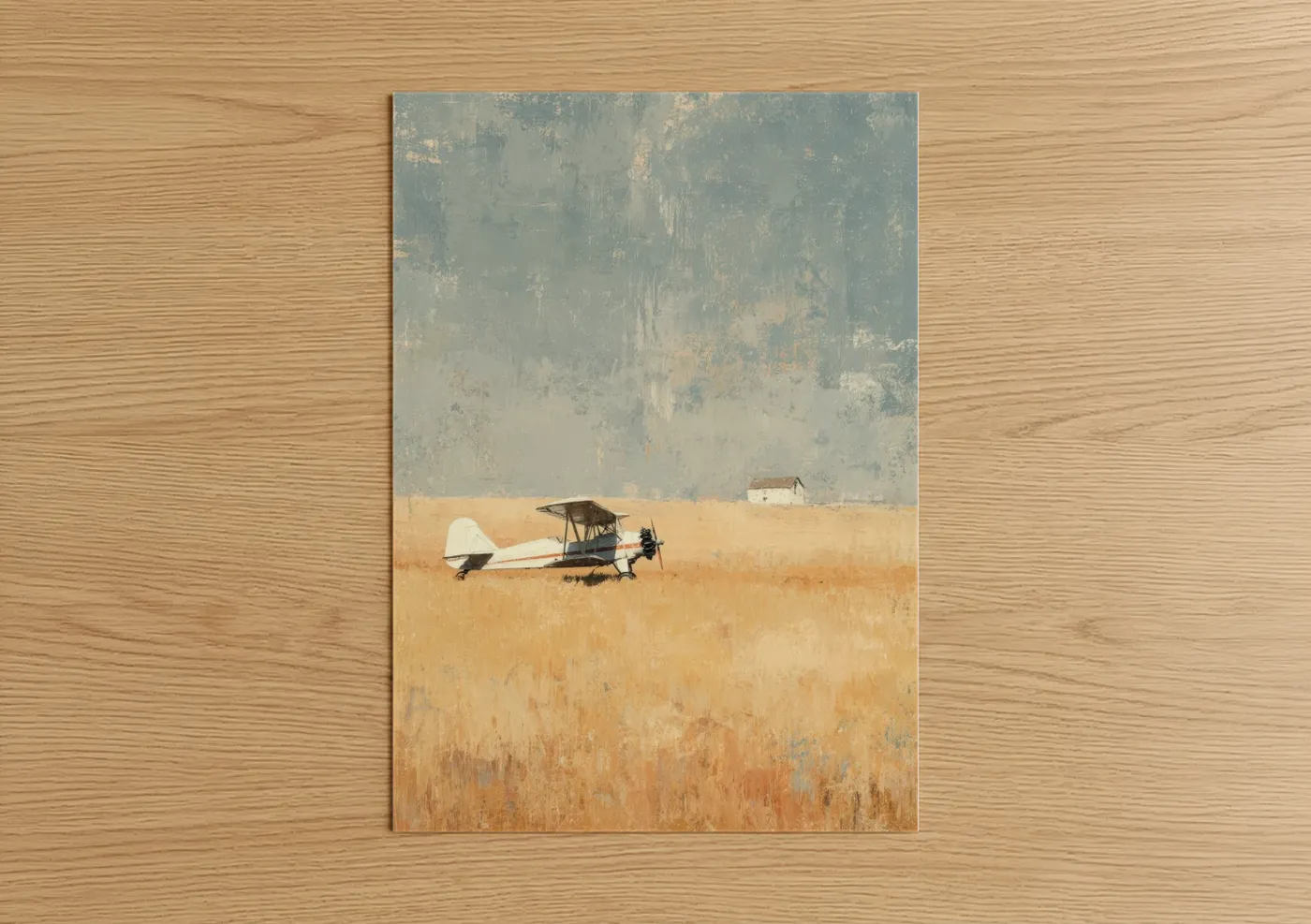 Vintage Biplane Golden Field Illustration Wall Art