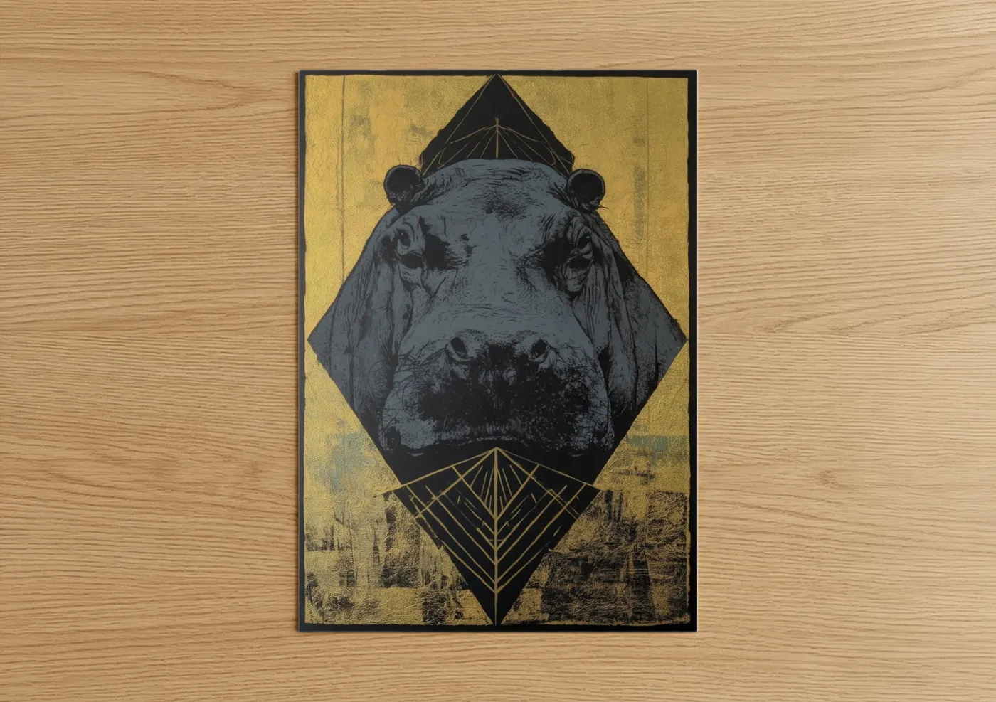 Golden Hippo Contemporary Wall Art