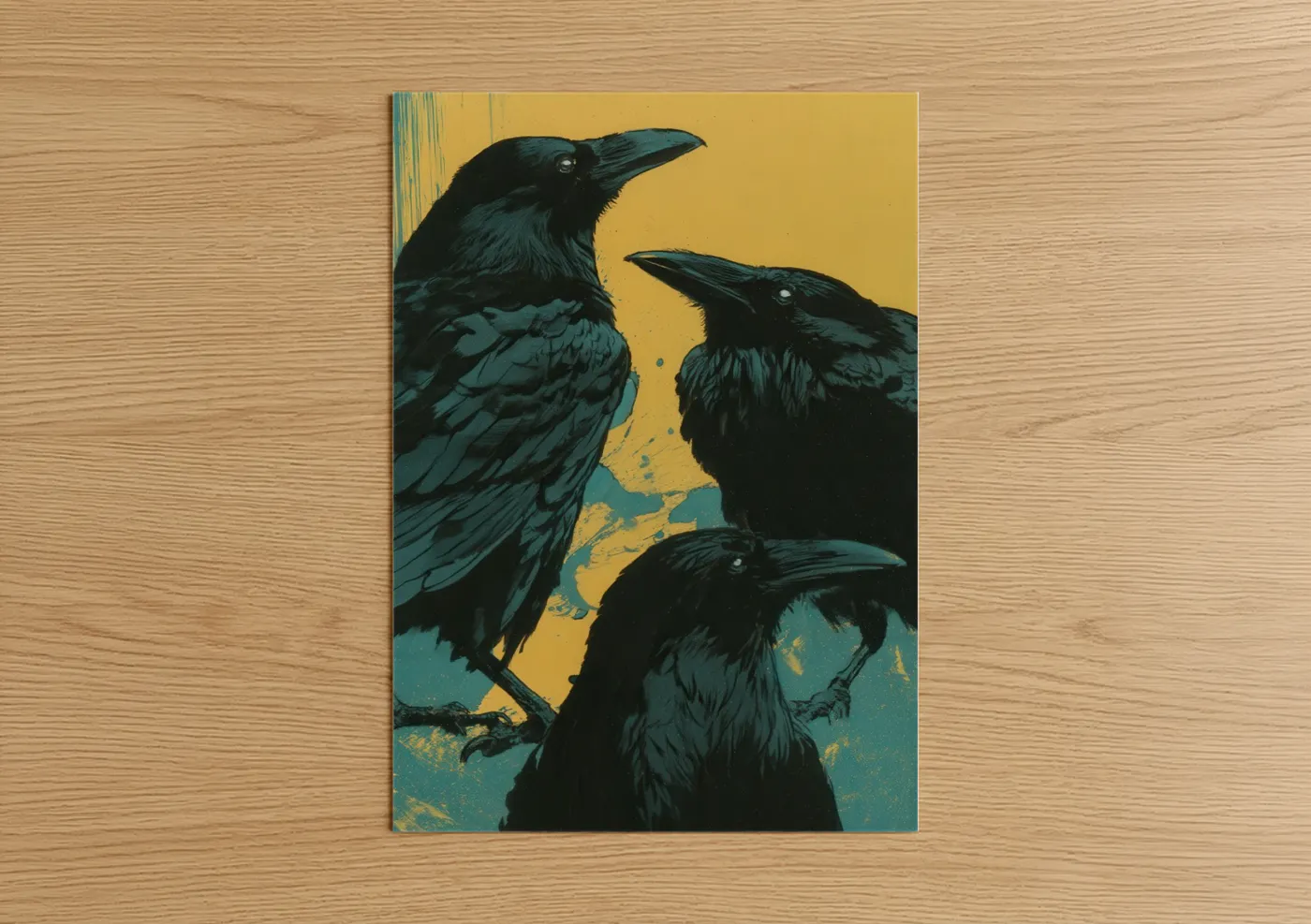 Black Ravens Golden Yellow Background Wall Art