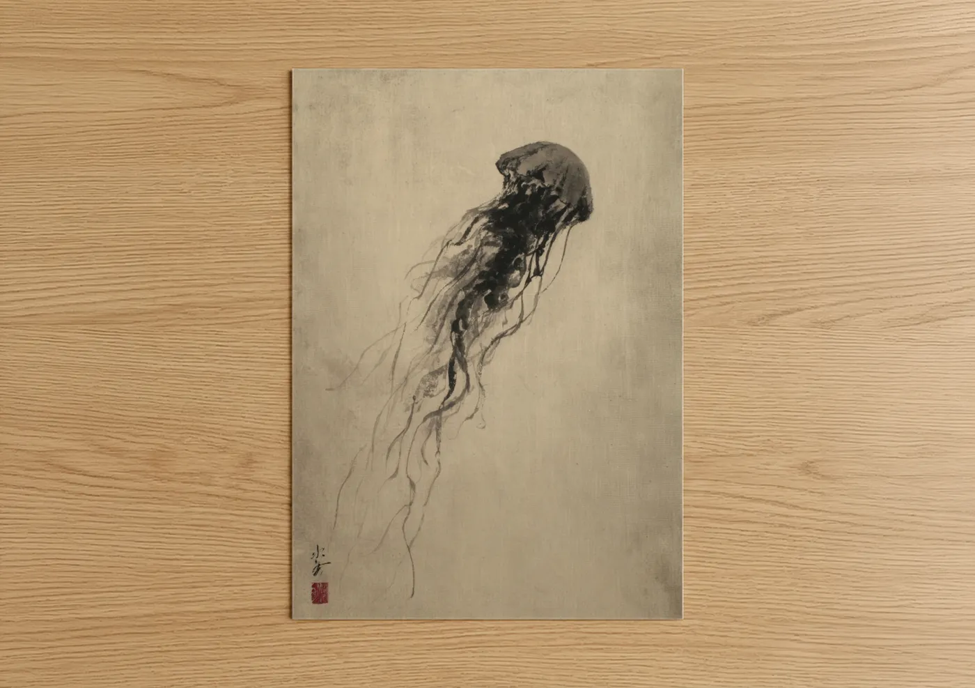 Floating Jellyfish Ink Drawing Wall Art