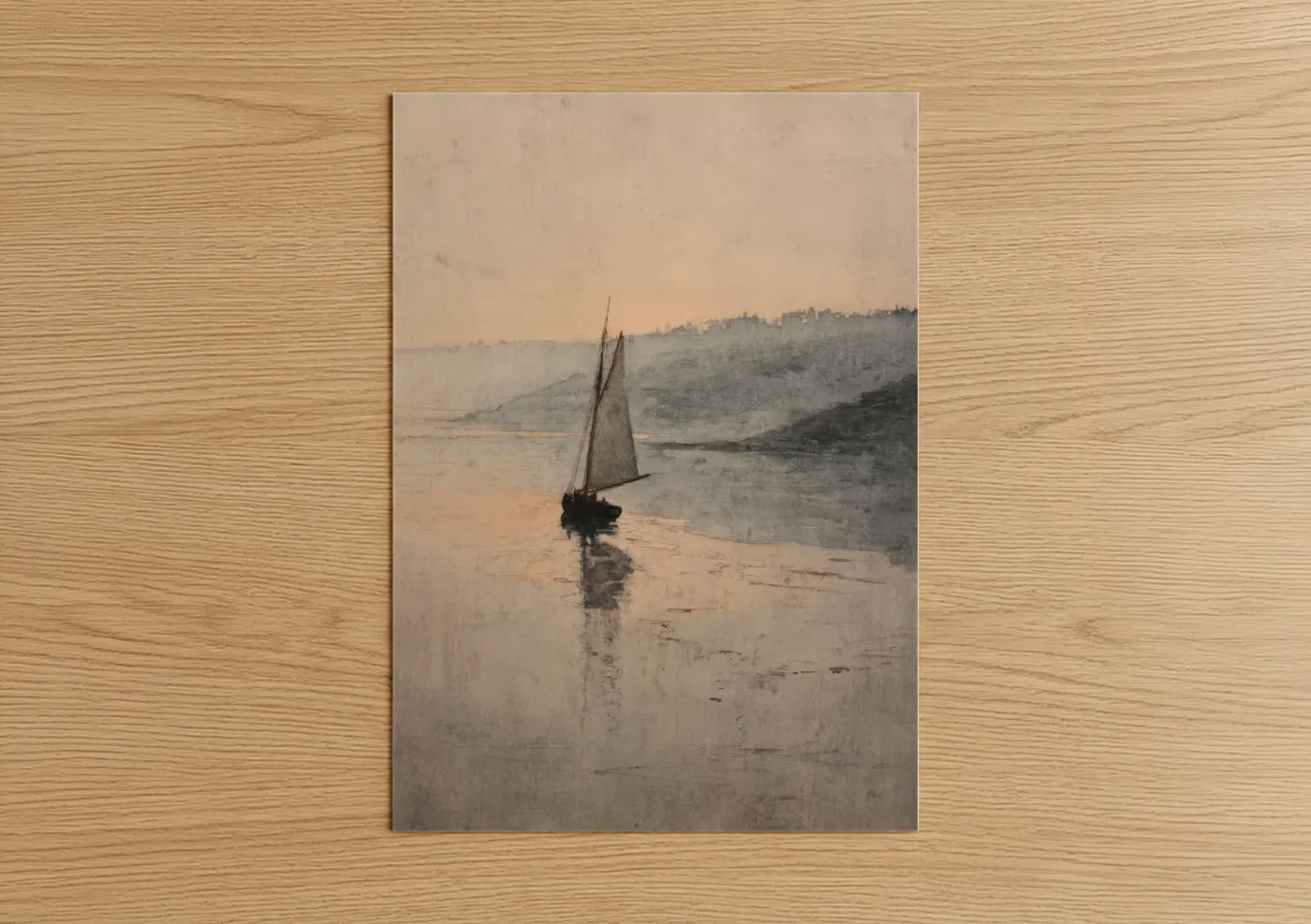 Misty Sailing Vessel Watercolor Wall Art