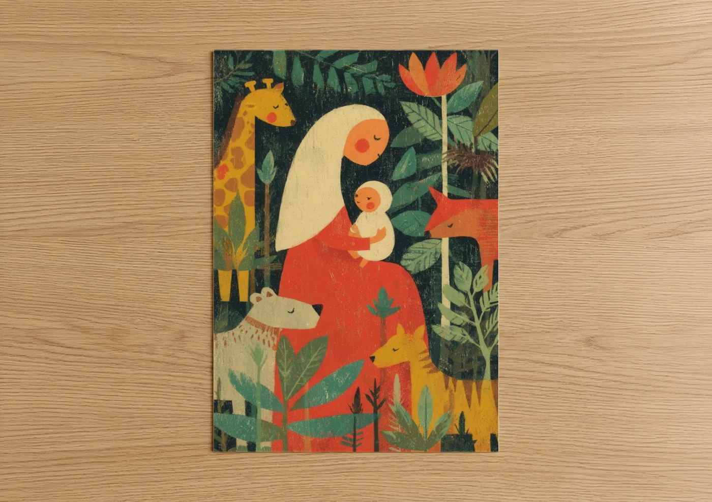 Mother and Child Garden Illustration Wall Art