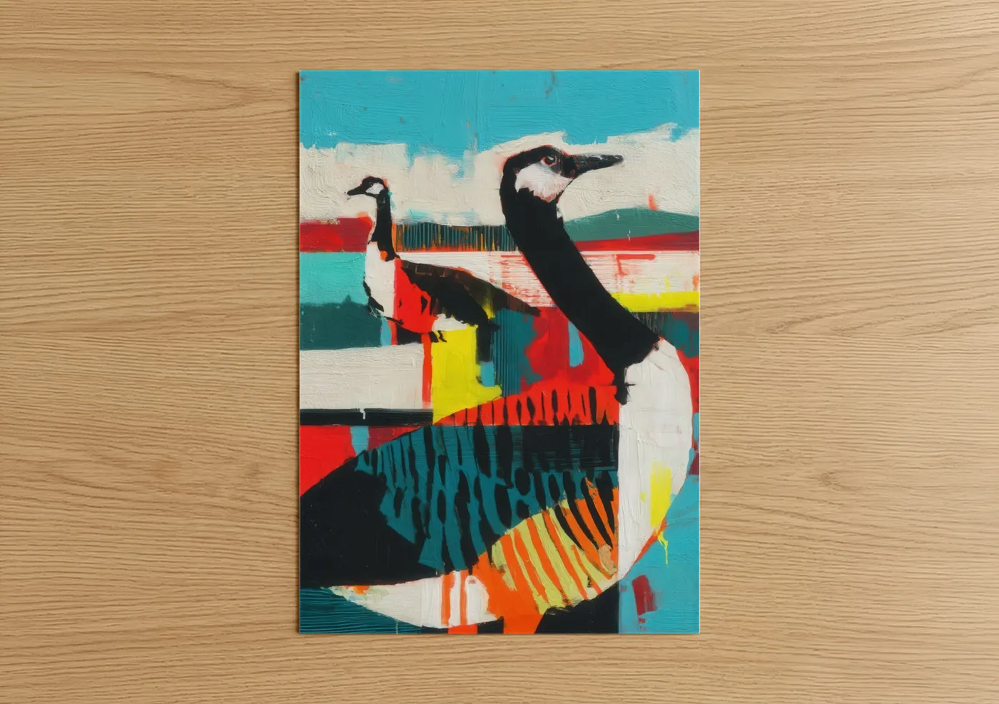 Colorful Geese Duo Abstract Wall Art