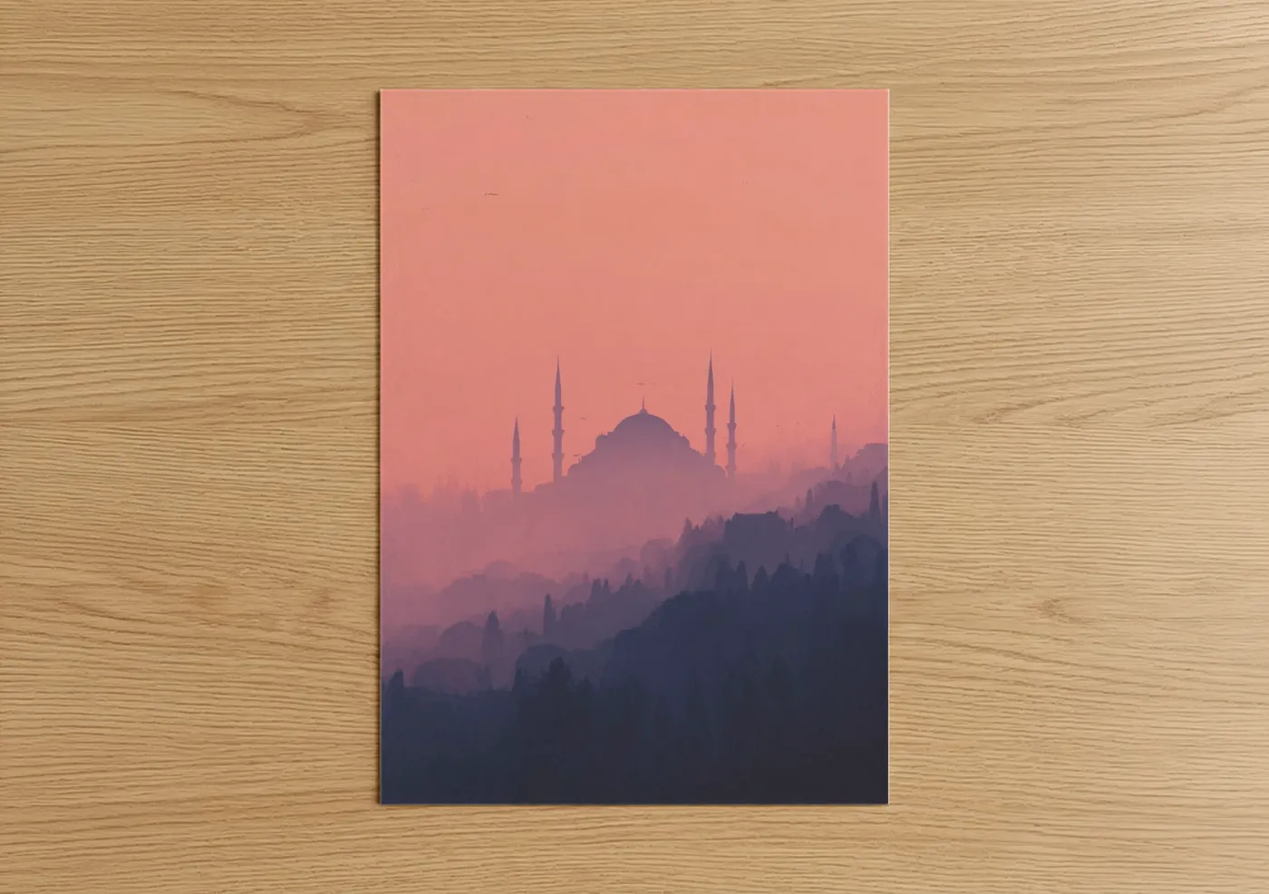 Misty Mosque Sunrise Over City Wall Art