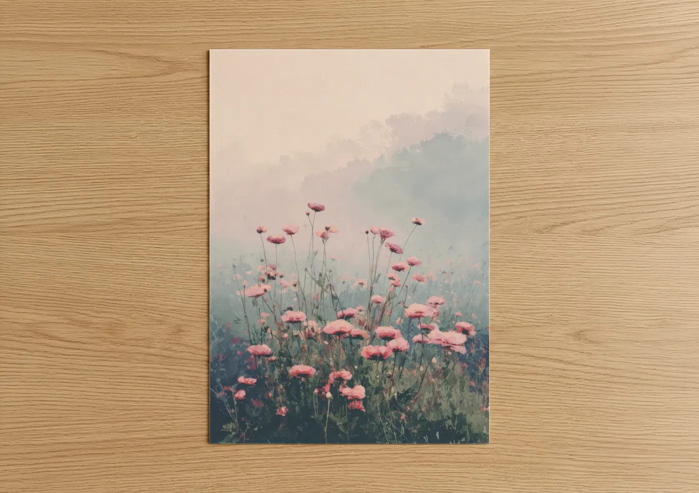 Misty Ranunculus Field Pink Flowers Wall Art