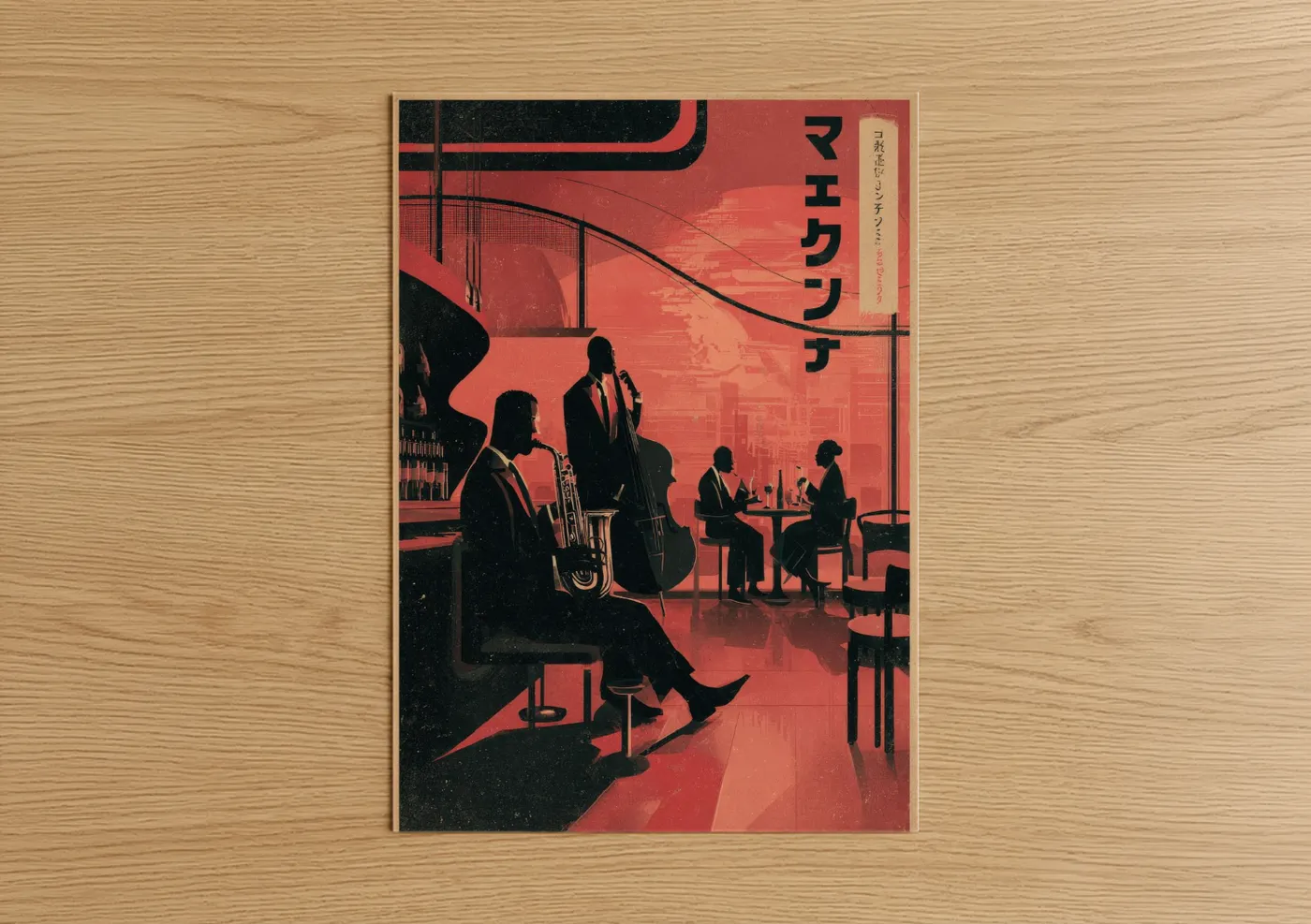Vintage Japanese Jazz Club Red Poster Wall Art