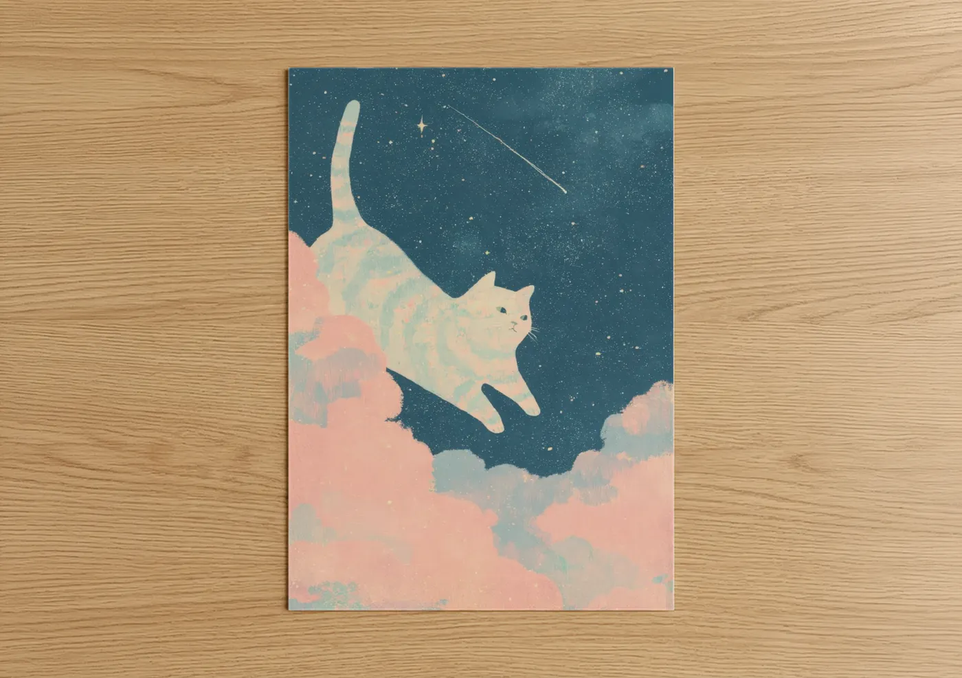 Celestial Cat Among Stars and Clouds Wall Art