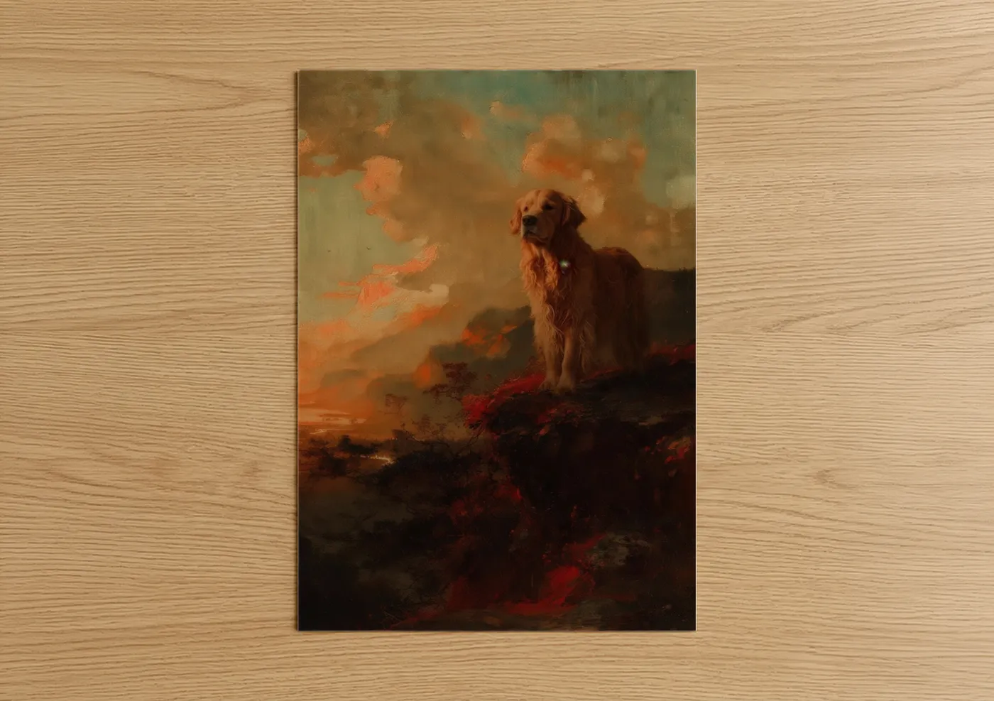 Golden Retriever Sunset Painting Wall Art
