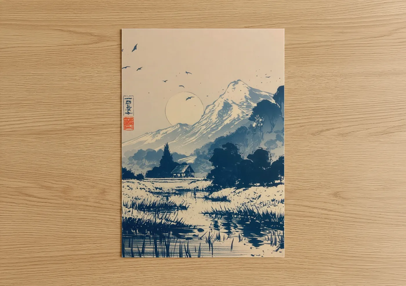 Mountain Valley Landscape with Rising Sun Wall Art