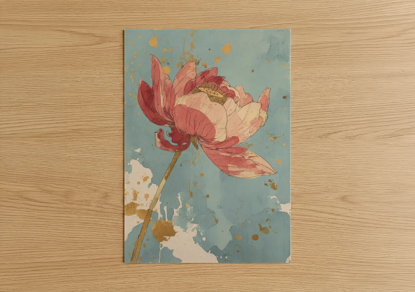 Crimson Lotus Bloom Watercolor Wall Art