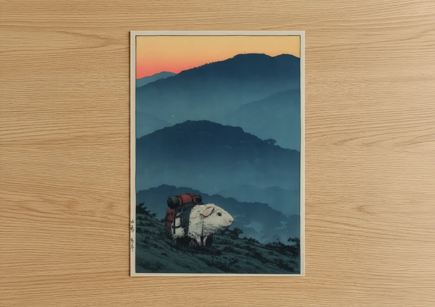 Mountain Explorer Guinea Pig Woodblock Wall Art