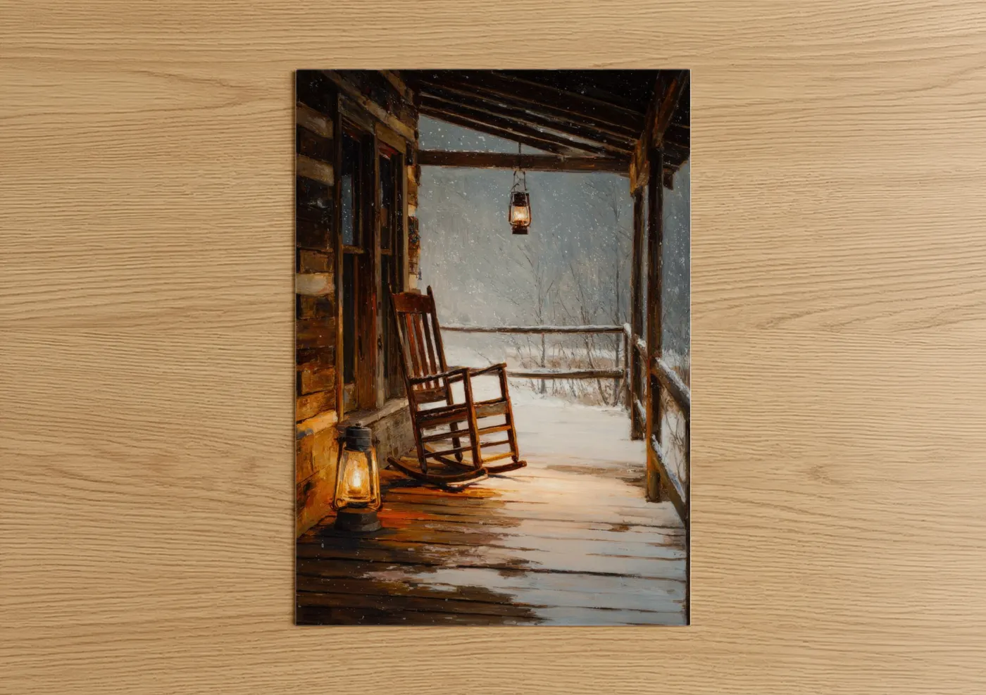 Winter Cottage Porch with Rocking Chair Wall Art