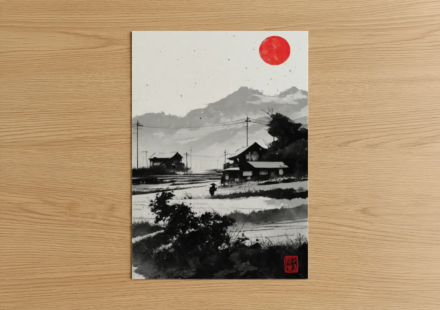 Asian Village Mountain Sunrise Wall Art