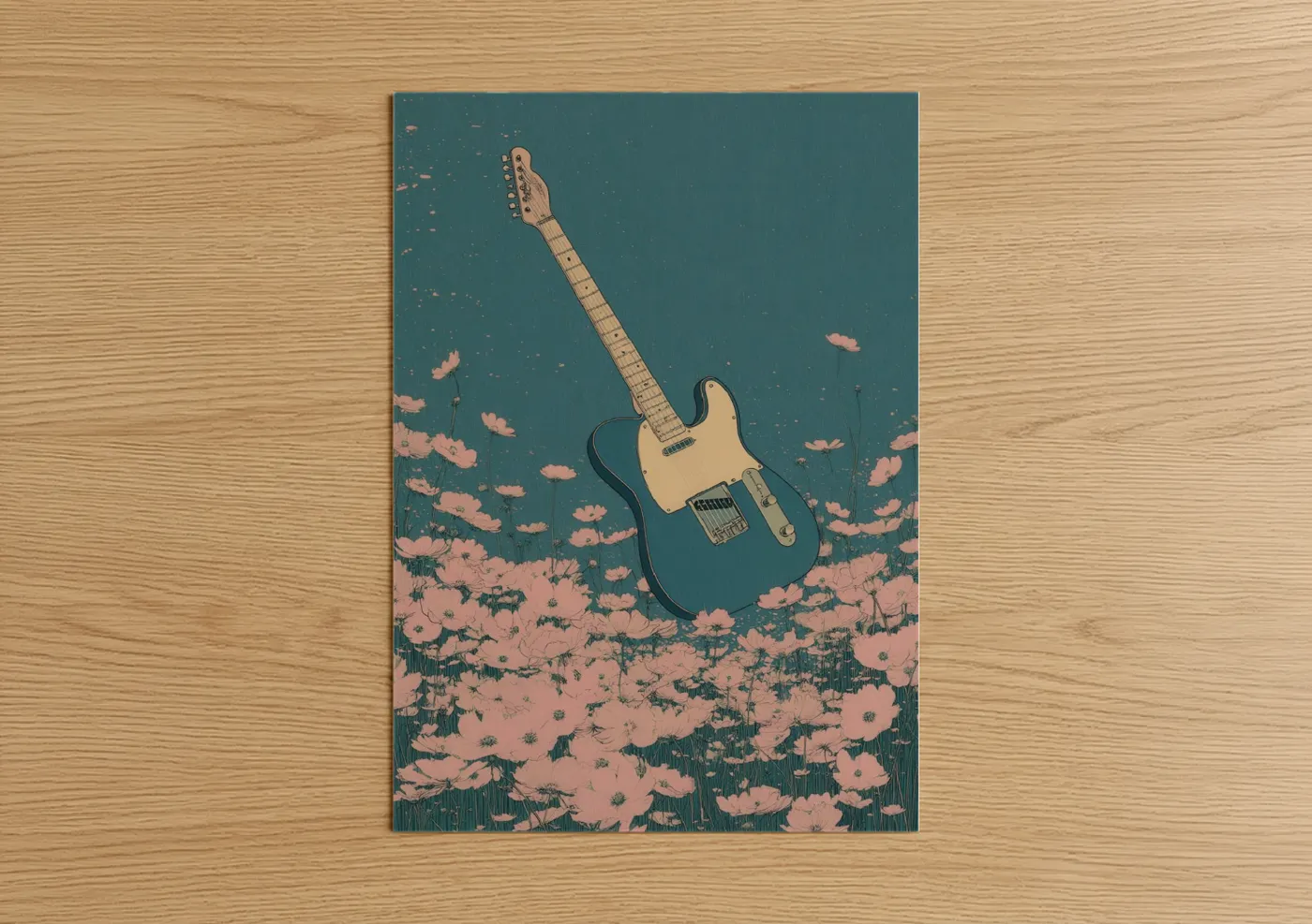 Electric Guitar Floral Field Wall Art