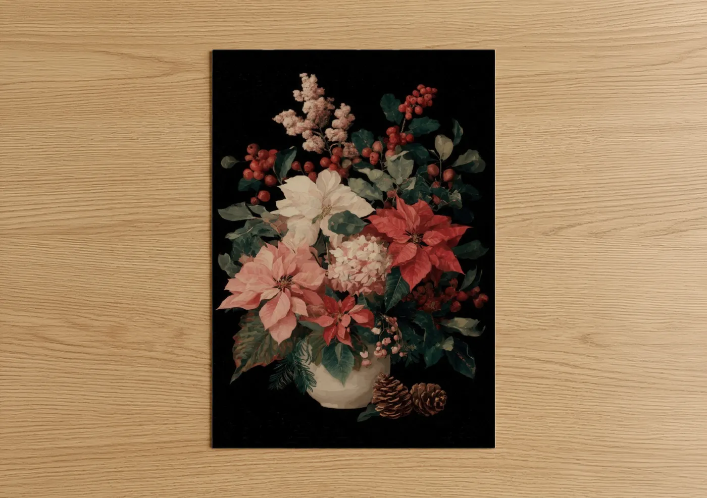 Christmas Poinsettia Floral Arrangement Wall Art