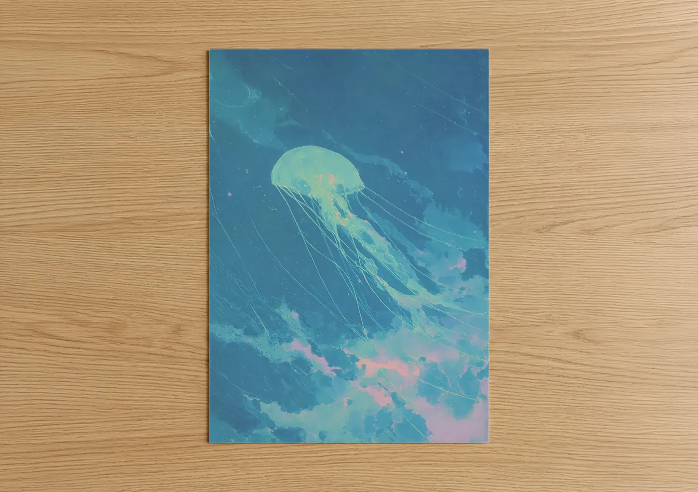 Glowing Jellyfish in Deep Ocean Blue Wall Art