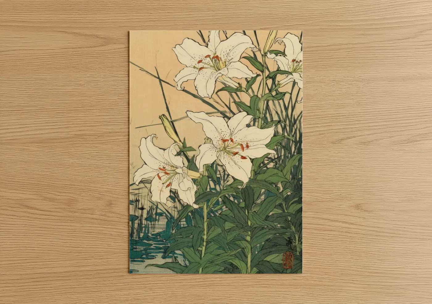 White Amaryllis Flowers Japanese Wall Art