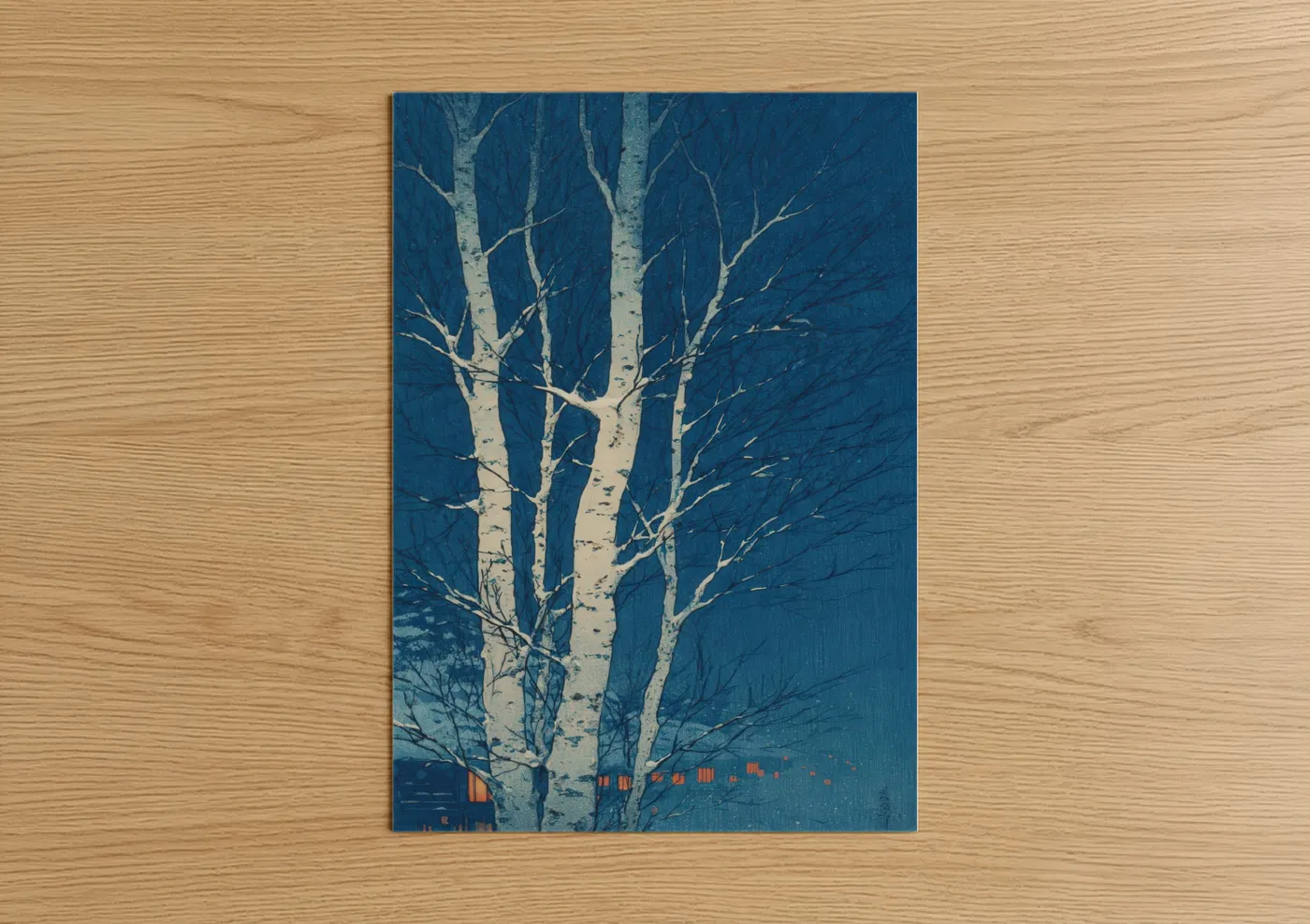 Snowy Birch Forest Winter Night Wall Art