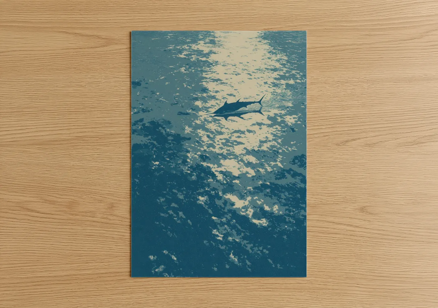 Blue Marlin Ascending Ocean Illustration Wall Art