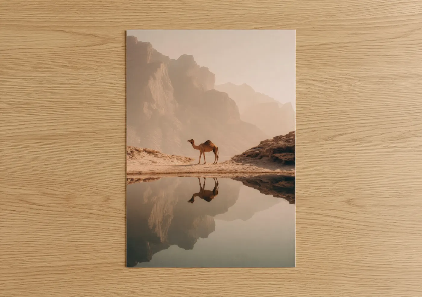 Desert Camel Reflection Landscape Wall Art