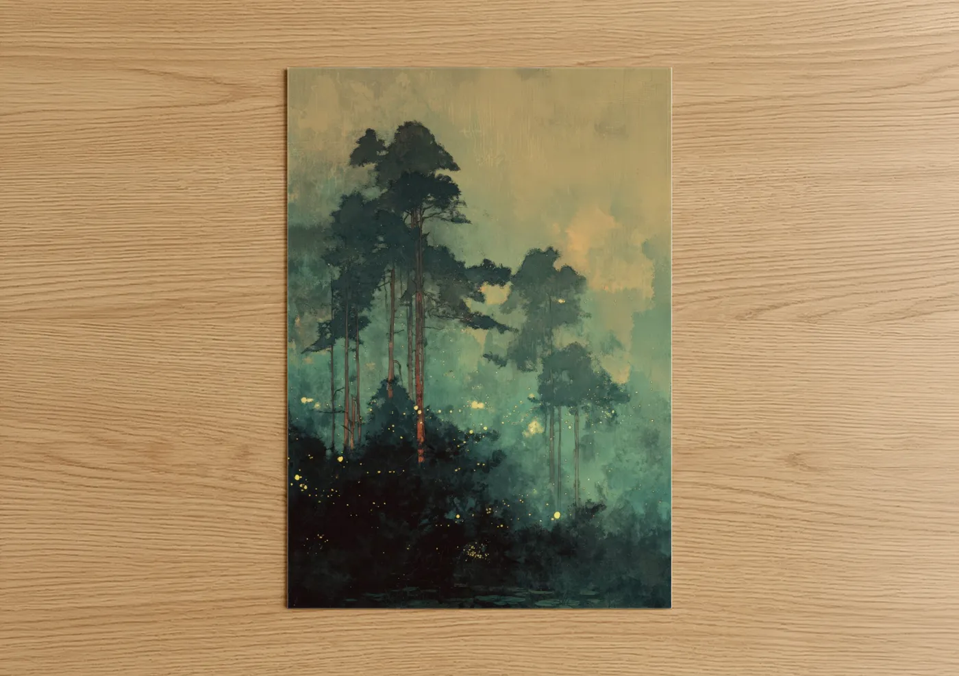 Misty Cypress Forest with Glowing Lights Wall Art