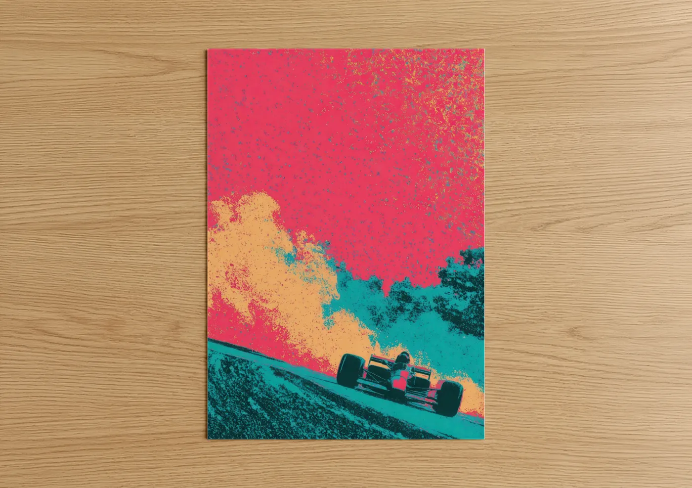 Neon Racing Car Pop Art Illustration Wall Art