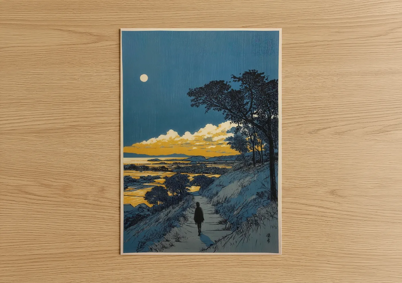 Moonlit Valley Path Japanese Woodblock Wall Art