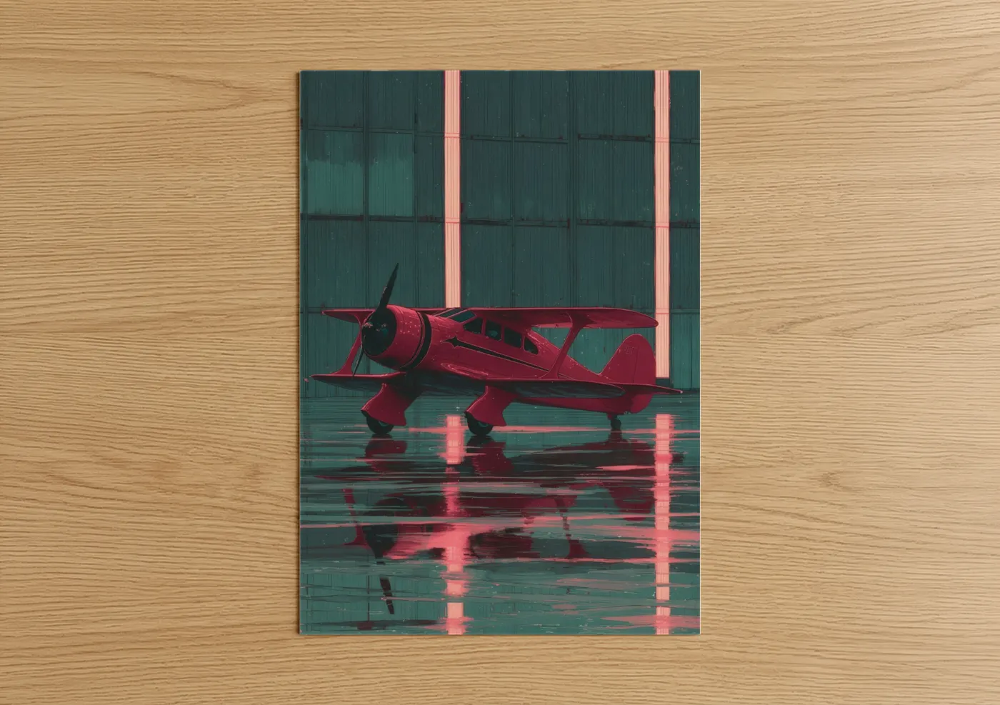 Crimson Vintage Propeller Plane Neon Wall Art