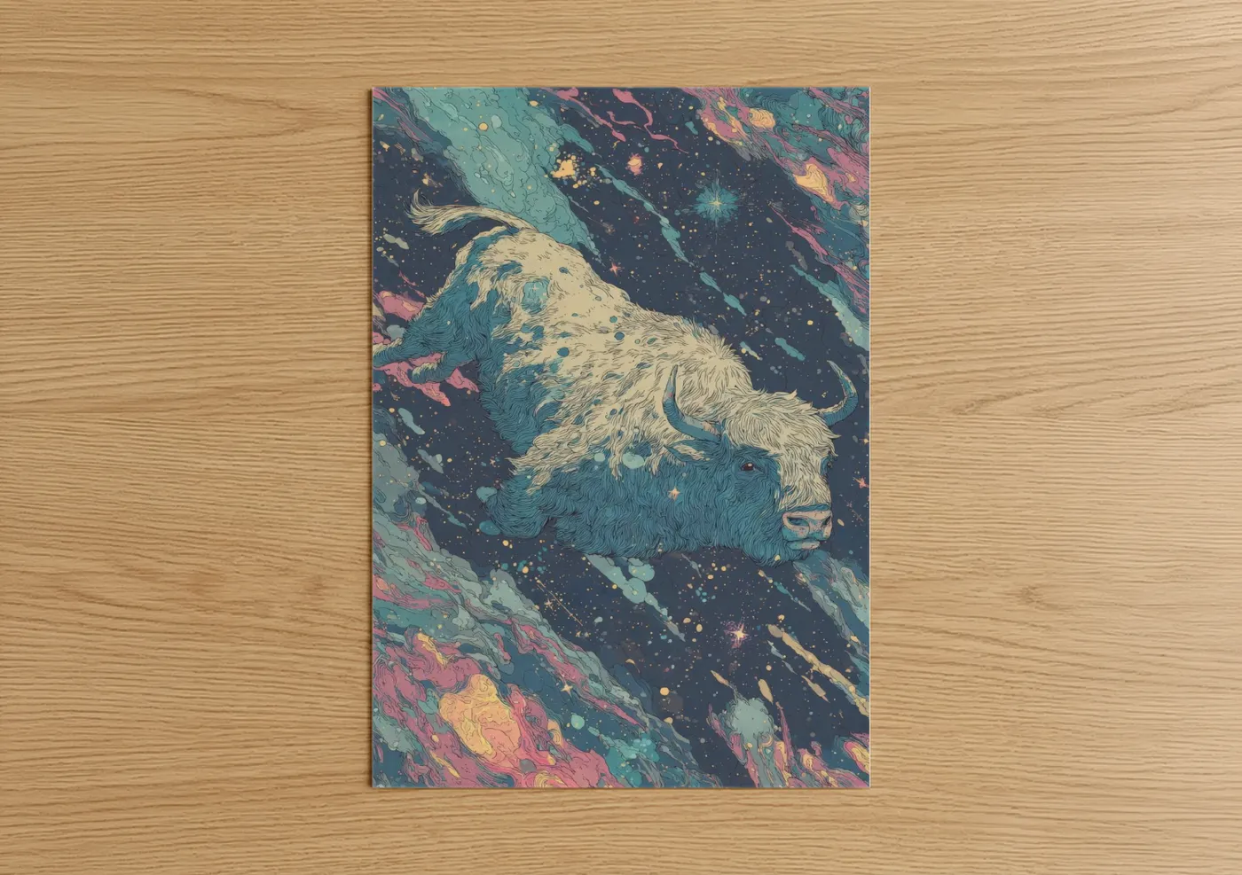 Cosmic Yak Starry Night Abstract Wall Art