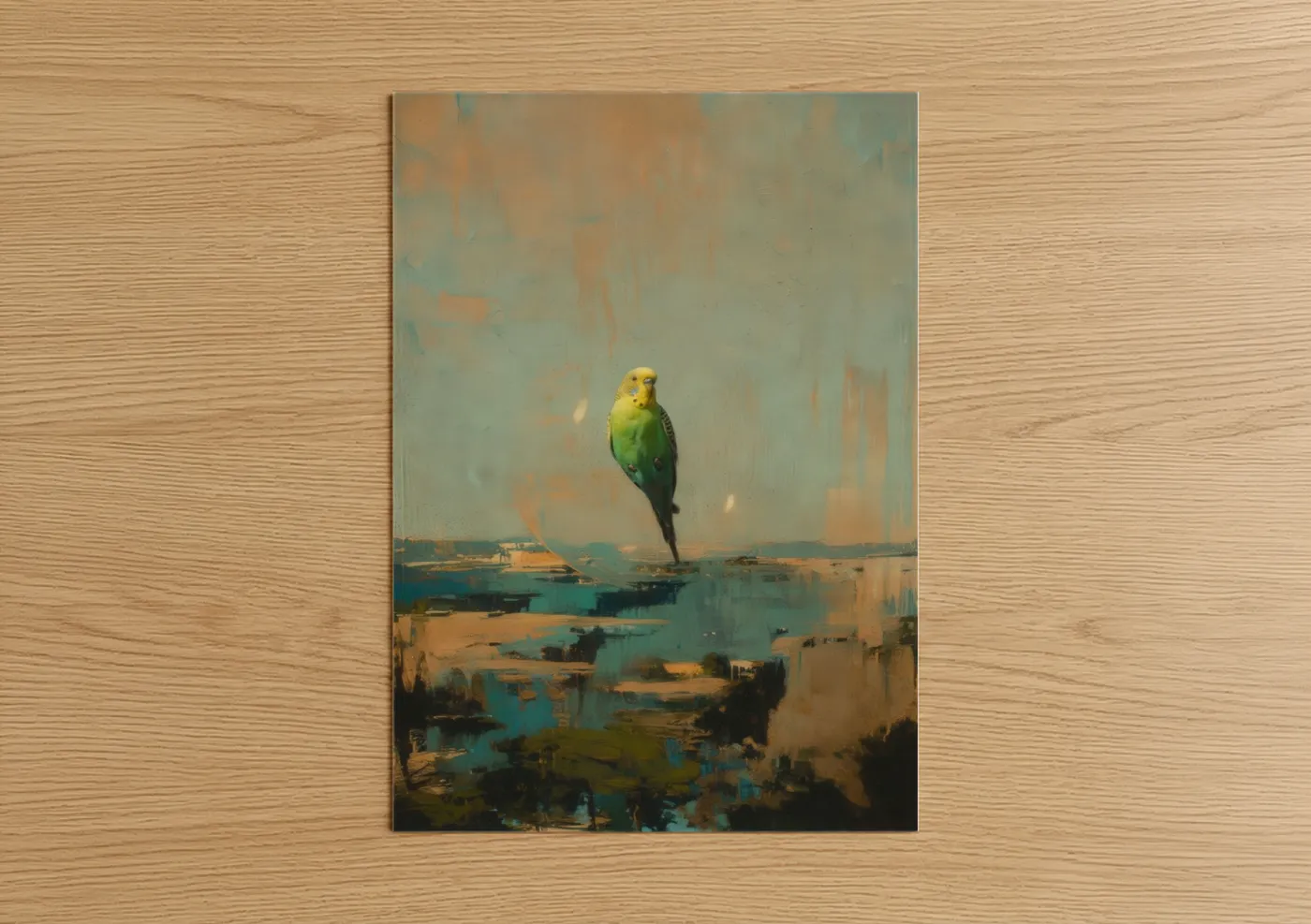 Golden Budgerigar Watercolor Painting Wall Art
